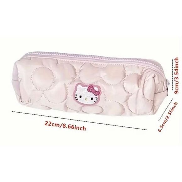 NWT Hello Kitty Pink Embroidered Versatile Pencil Cosmetic Pouch Bag - Picture 3 of 7